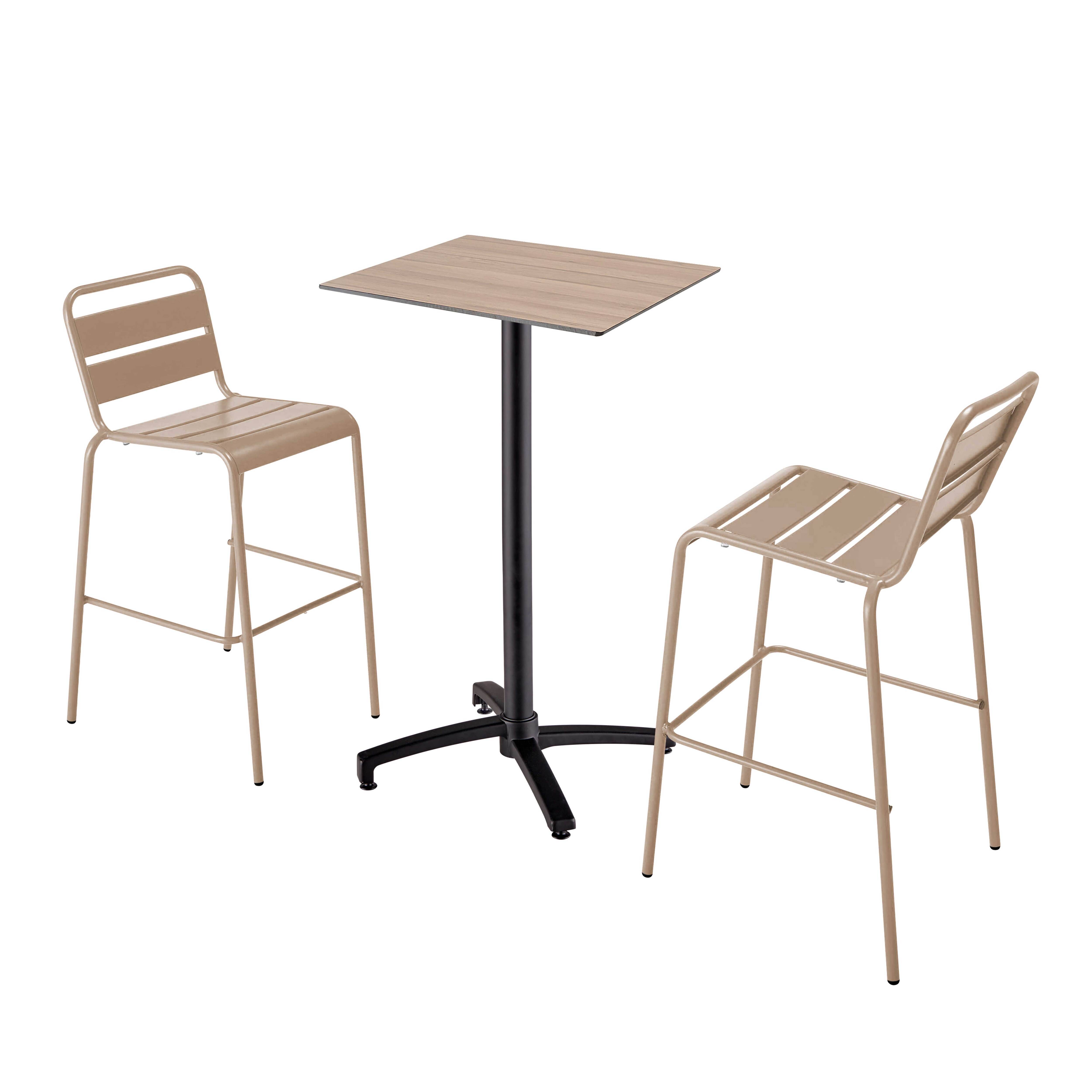 Oviala - Ensemble table haute stratifié chêne et 2 chaises hautes taupe - Oviala - Image 1