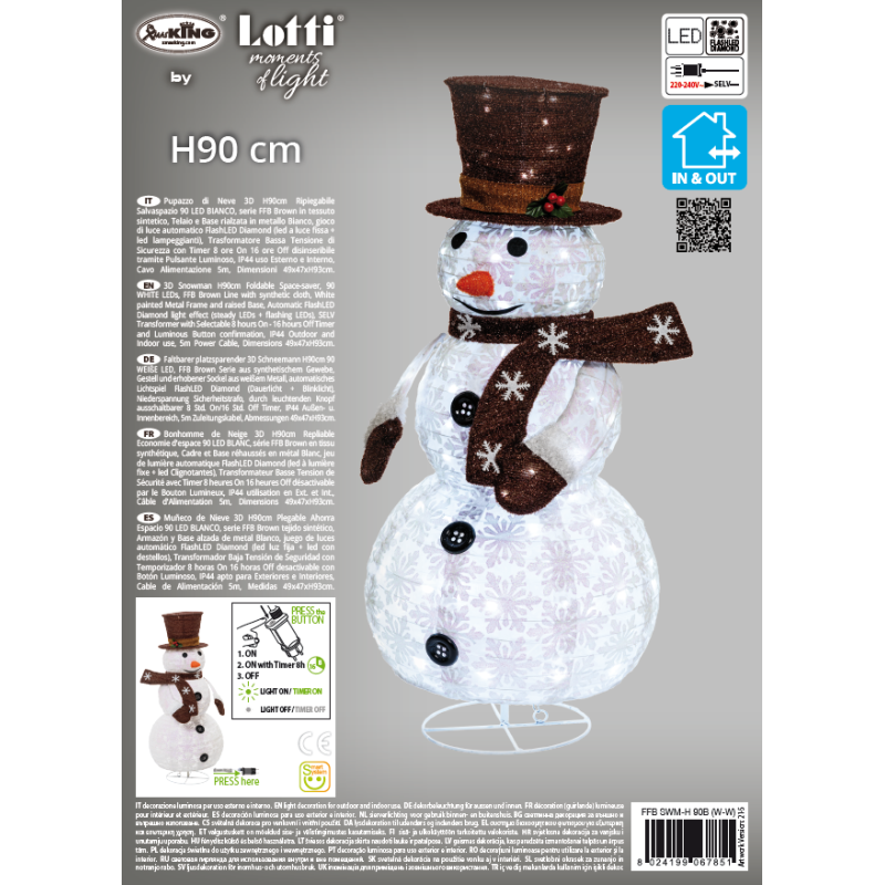 Lotti - Bonhomme de Neige lumineux extérieur repliable en tissu H90cm Led blanc froid Lotti - Imagen 8