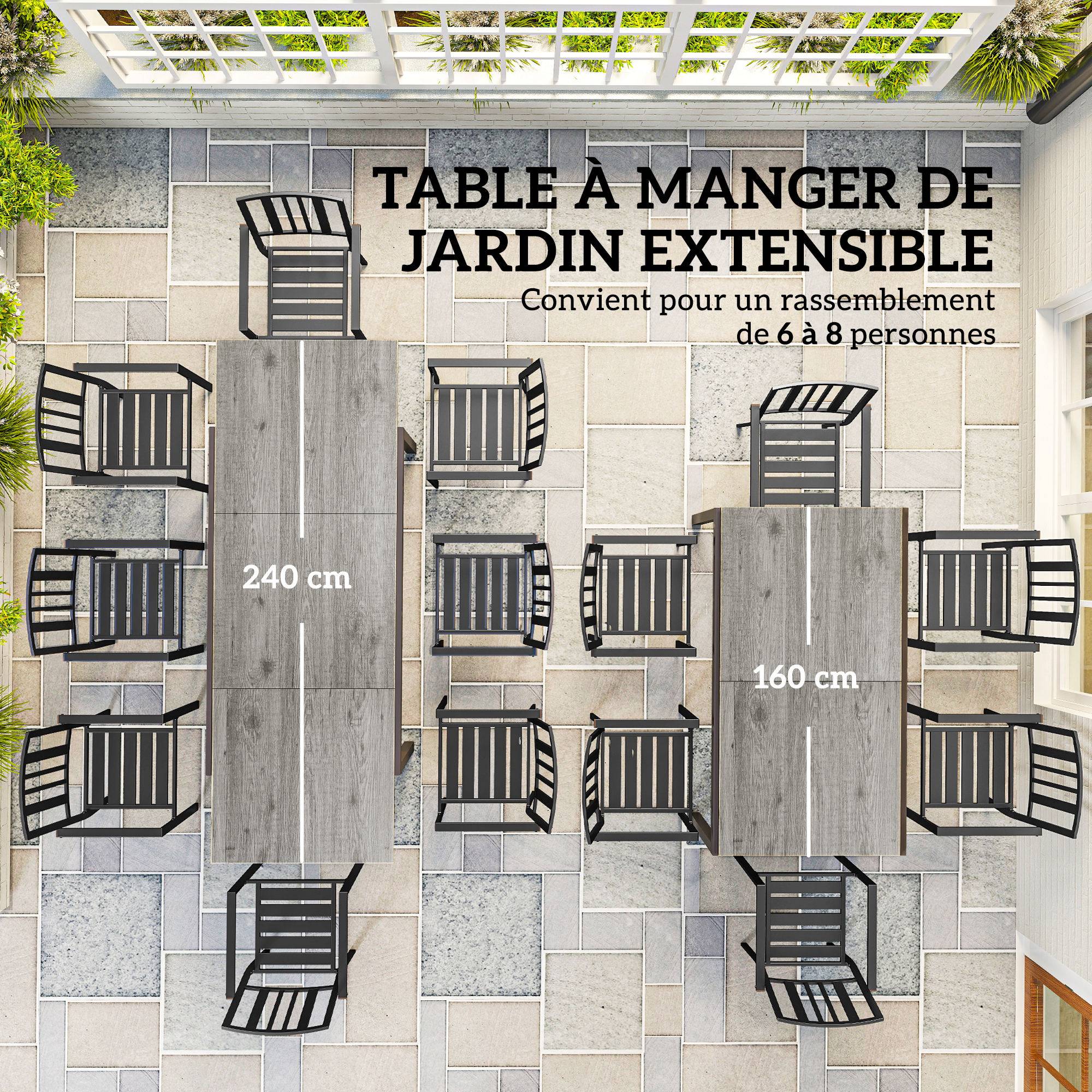 Table de jardin extensible acier et aluminium gris 160/240 x 90 x 74 cm - PANGIVO - Image 6
