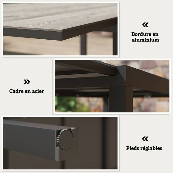 Table de jardin extensible acier et aluminium gris 160/240 x 90 x 74 cm - PANGIVO - Image 7