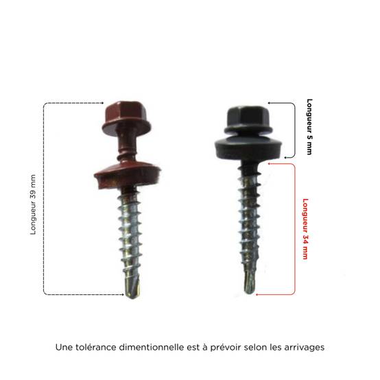 kit de 50 VIS AUTOPERCEUSES (4,9 x 35 mm) + 50 rondelles d'étanchéité pour panneaux tuiles facile - Coloris - Brun rouge mat, Longueur - 3.5 cm - Image 2