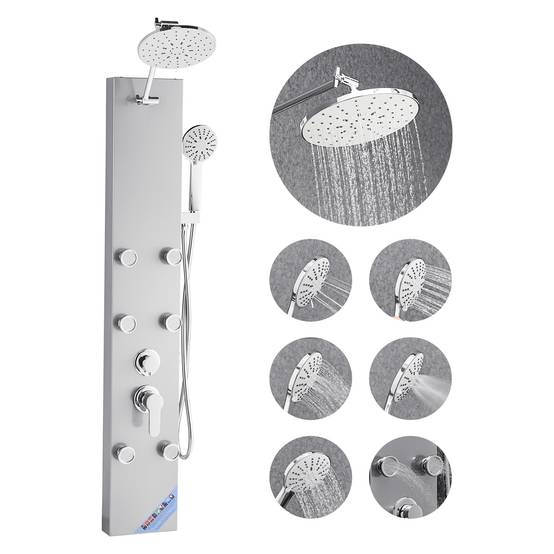 Vevor - VEVOR Colonne douche pommeau pluie acier brossé 124cm 3 fonctions, 6 jets corporels + douchette. - Image 1