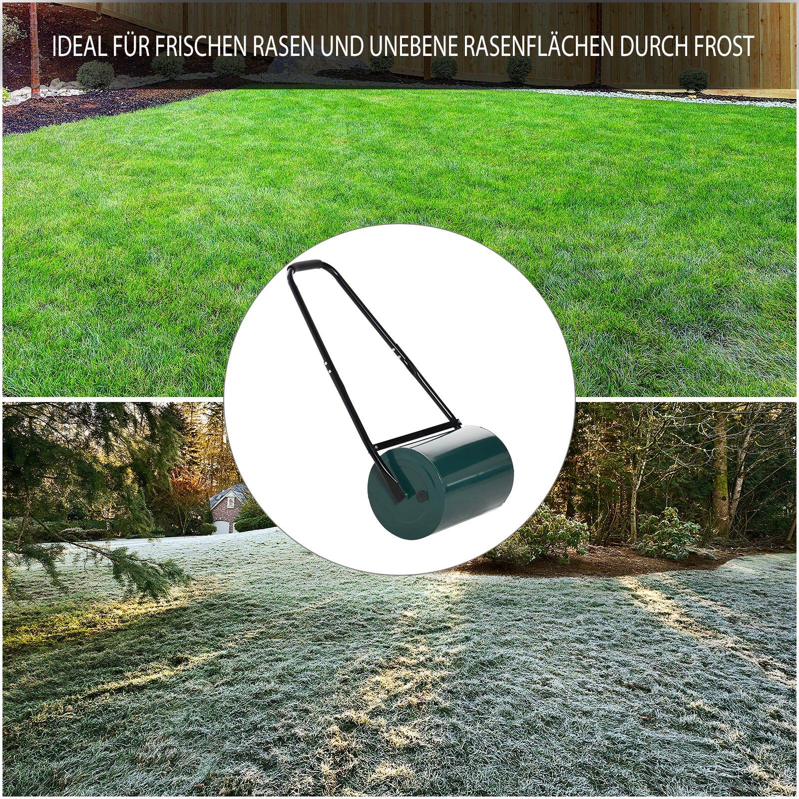ComfortXL - Rouleau à gazon métal 30 cm vert foncé pour jardin remplissable eau ou sable avec poignée en U et racleur - Image 4