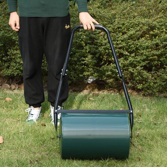 ComfortXL - Rouleau à gazon métal 30 cm vert foncé pour jardin remplissable eau ou sable avec poignée en U et racleur - Image 1
