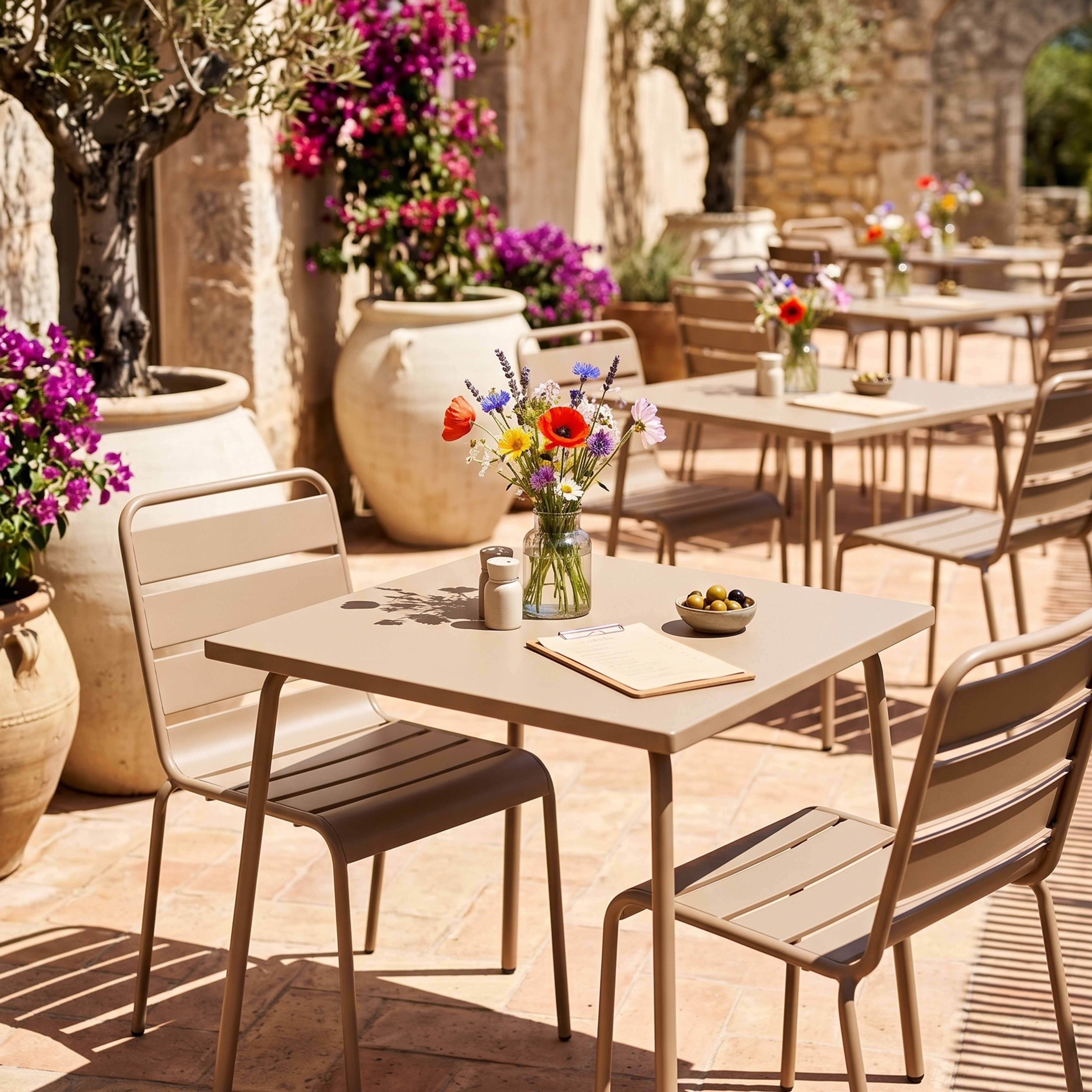 Oviala - Ensemble table de jardin carrée et 2 chaises acier taupe Palavas - Oviala - Image 6