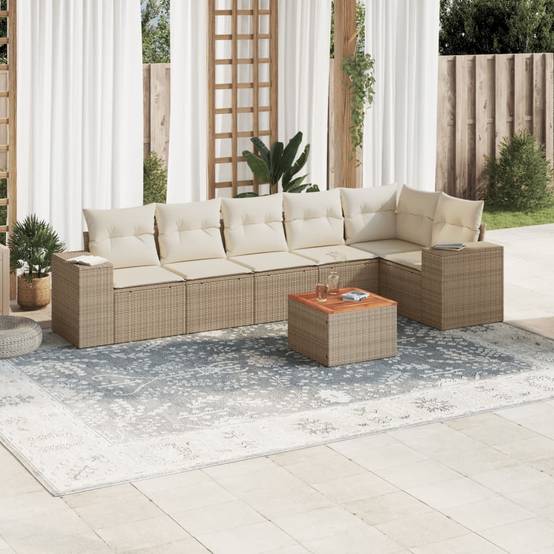 Salon de jardin 7 pièces beige en résine tressée avec rangement et coussins lavables – ComfortXL Outdoor Living - Image 1