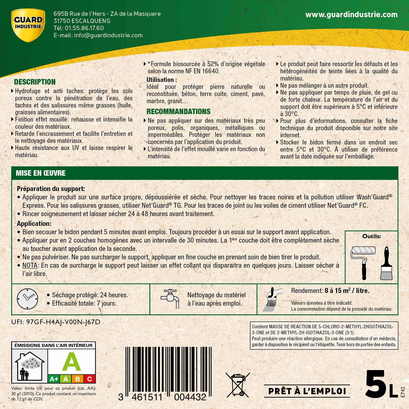 ImperGuard Ultra EM Effet Mouillé Imperméabilisant AntiTache Sans Solvant Ravive Couleur PierreBéton 50m2 Efficace 5 ans - Image 6
