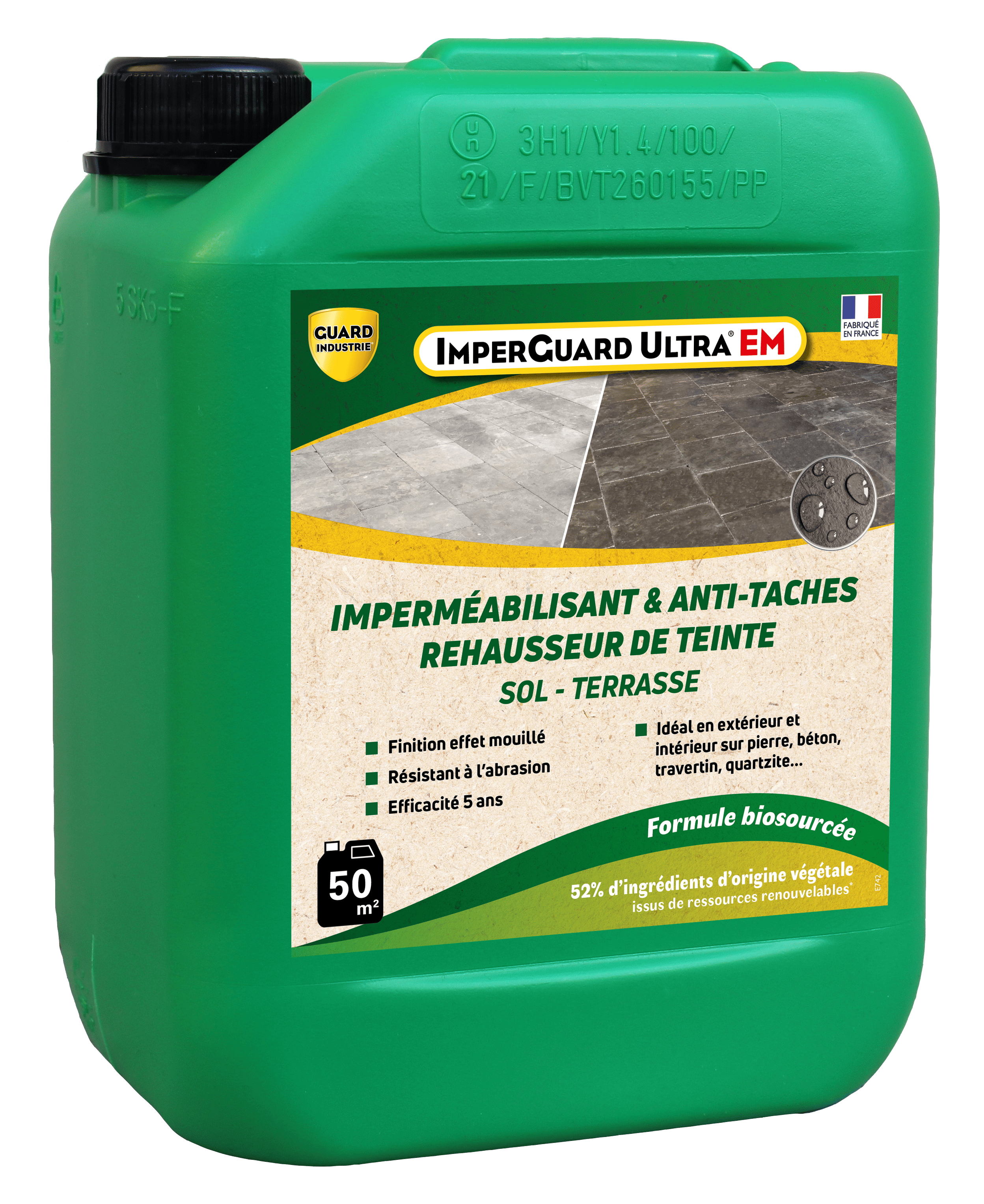 ImperGuard Ultra EM Effet Mouillé Imperméabilisant AntiTache Sans Solvant Ravive Couleur PierreBéton 50m2 Efficace 5 ans - Image 1