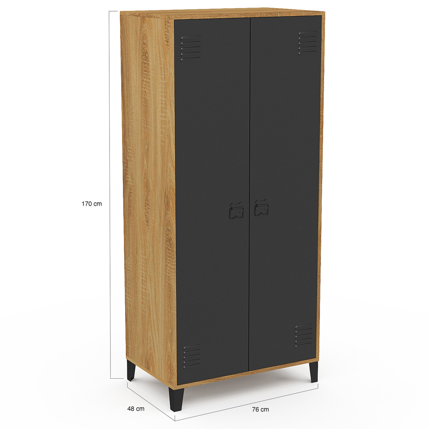Armoire vestiaire penderie ESTER 2 portes métal noir et contour bois design industriel - Image 5