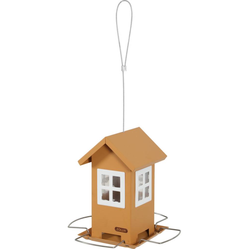Mangeoire maisonnette orange 4 fenêtres, pour graines oiseaux. - Imagen 1
