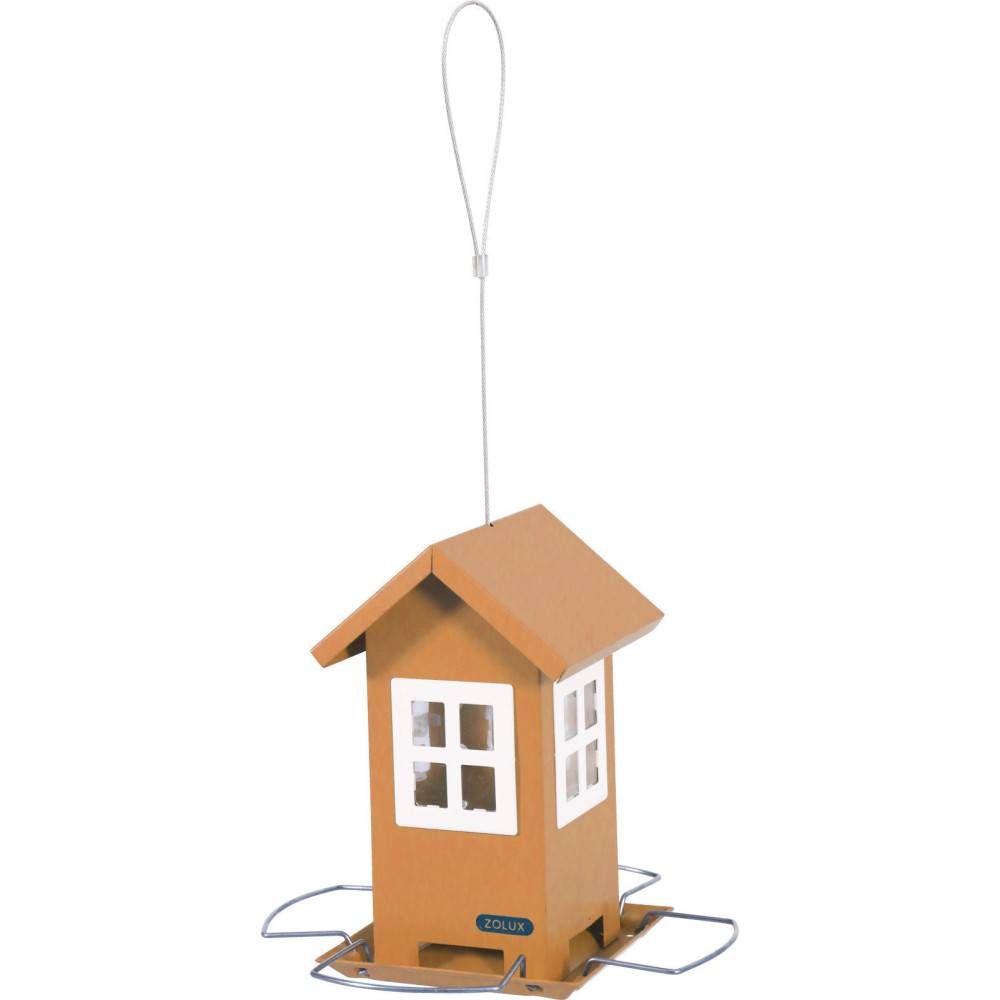 Mangeoire maisonnette orange 4 fenêtres, pour graines oiseaux. - Image 3