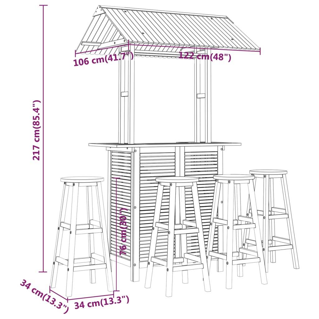 Helloshop26 - Ensemble de bar de jardin 5 pièces bois d'acacia solide - Imagen 6