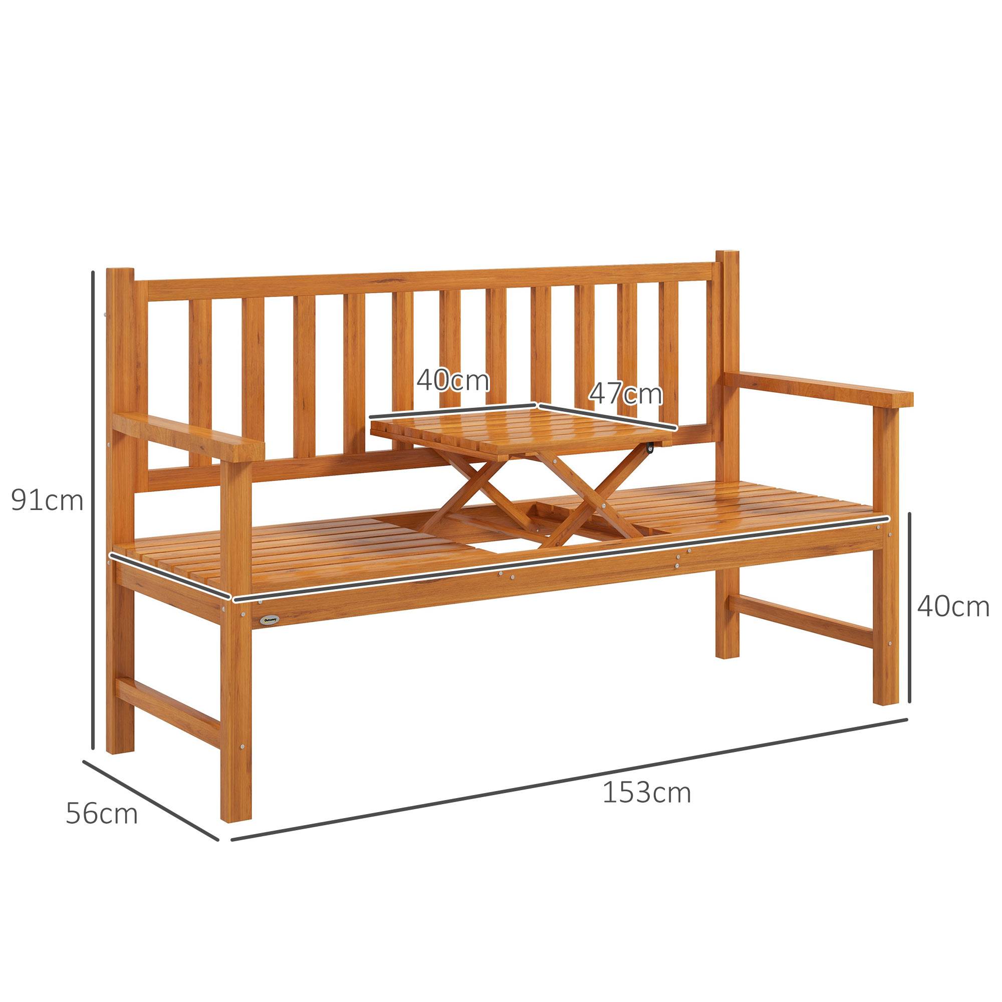 Banc de jardin, banc en bois, banc d'extérieur, table pliante, résistant aux intempéries, bois massif, 153 cm x 56 cm x 91 cm, marron clair - Image 5