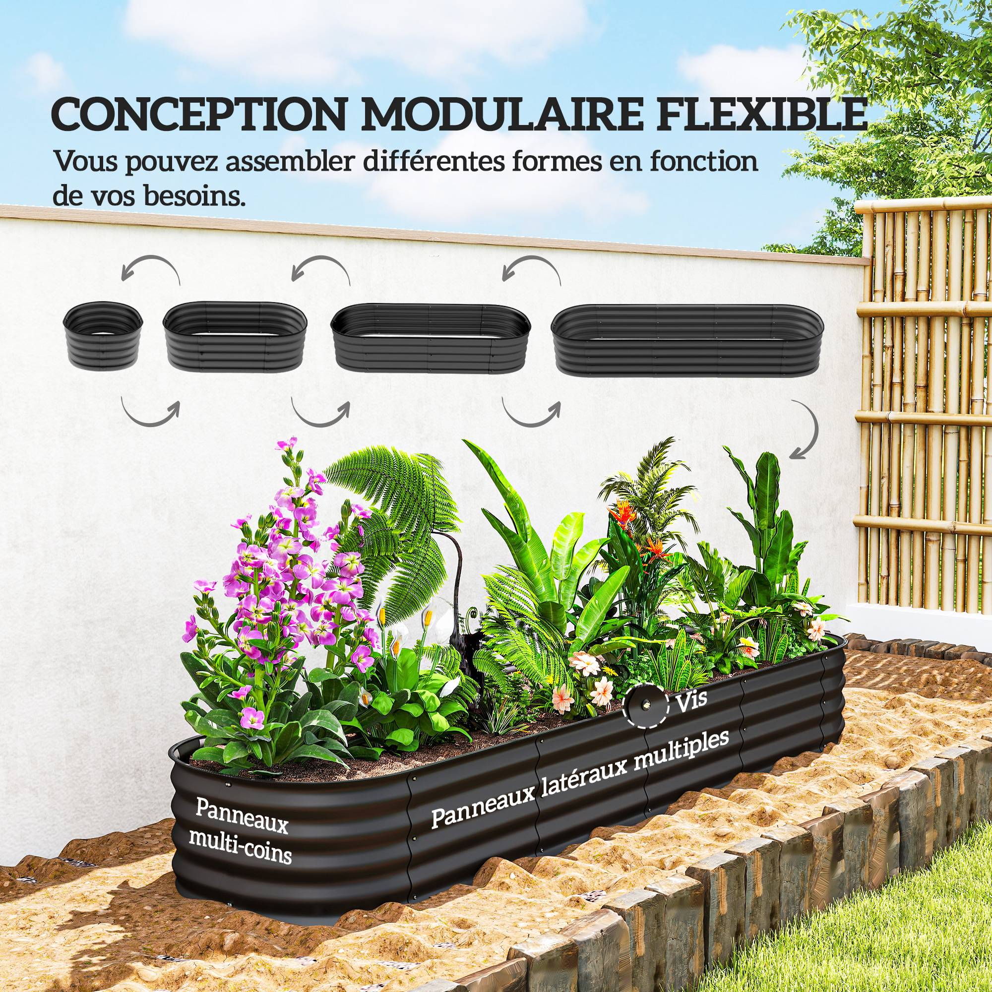 PANGIVO - Carré potager acier galvanisé gris foncé 240 x 62 x 30 cm - PANGIVO - Image 6