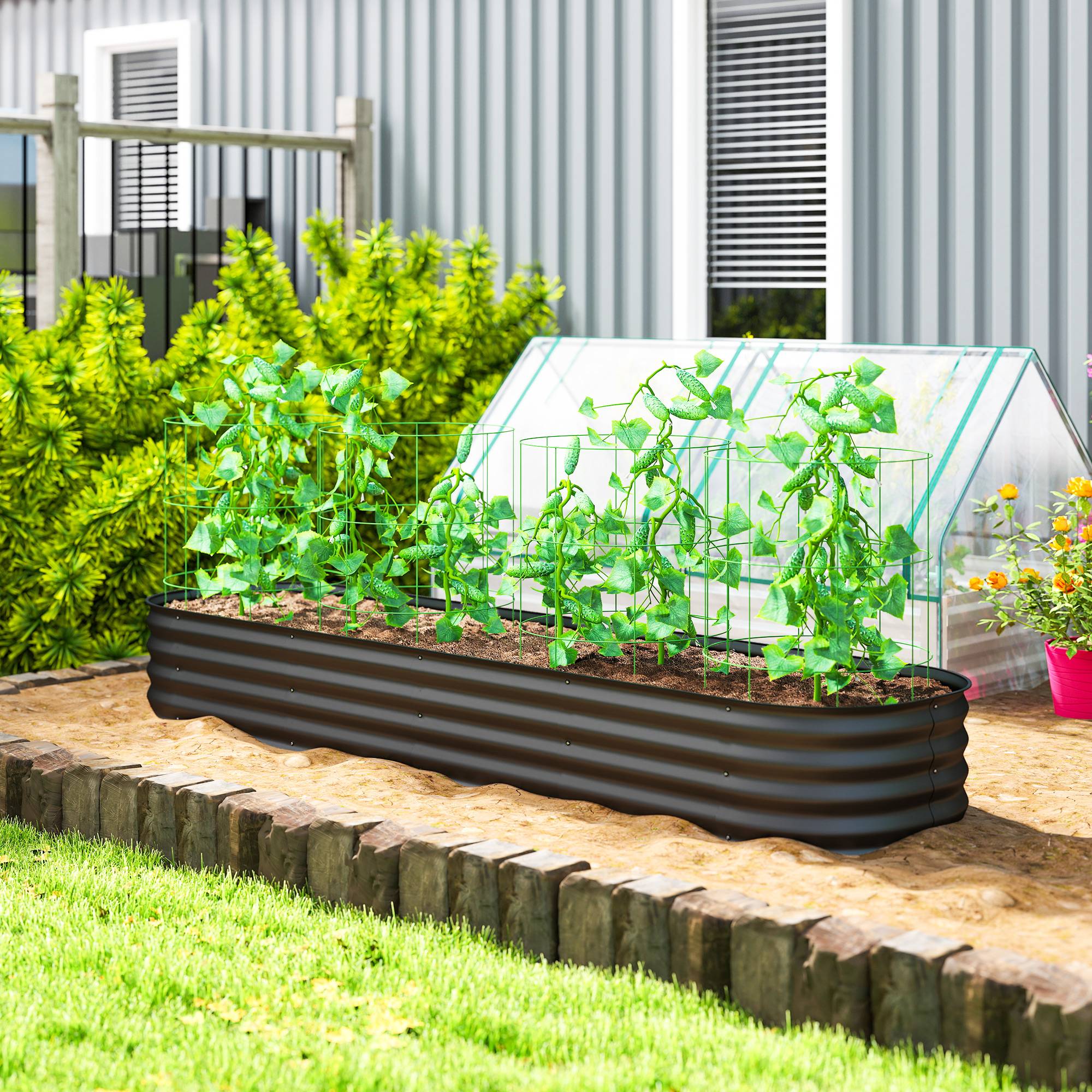 PANGIVO - Carré potager acier galvanisé gris foncé 240 x 62 x 30 cm - PANGIVO - Image 3