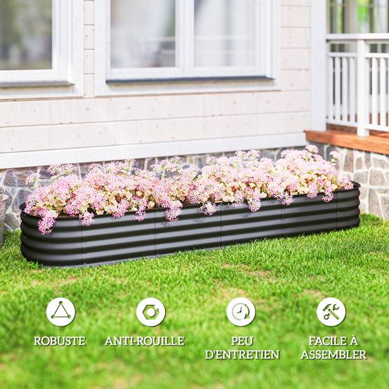 PANGIVO - Carré potager acier galvanisé gris foncé 240 x 62 x 30 cm - PANGIVO - Image 9