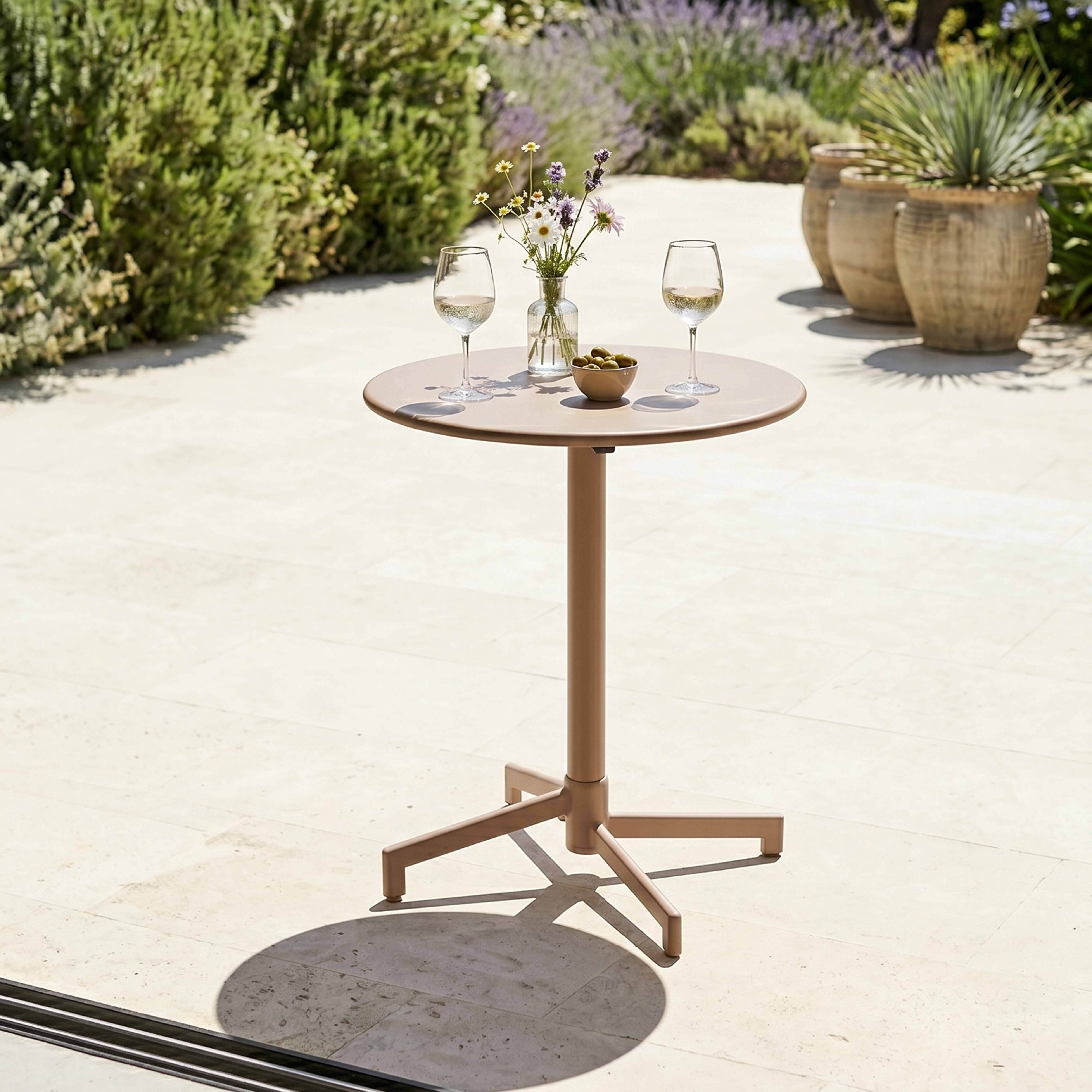 Oviala - Table de jardin ronde bistrot avec plateau rabattable 70 cm taupe Palavas - Oviala - Image 2