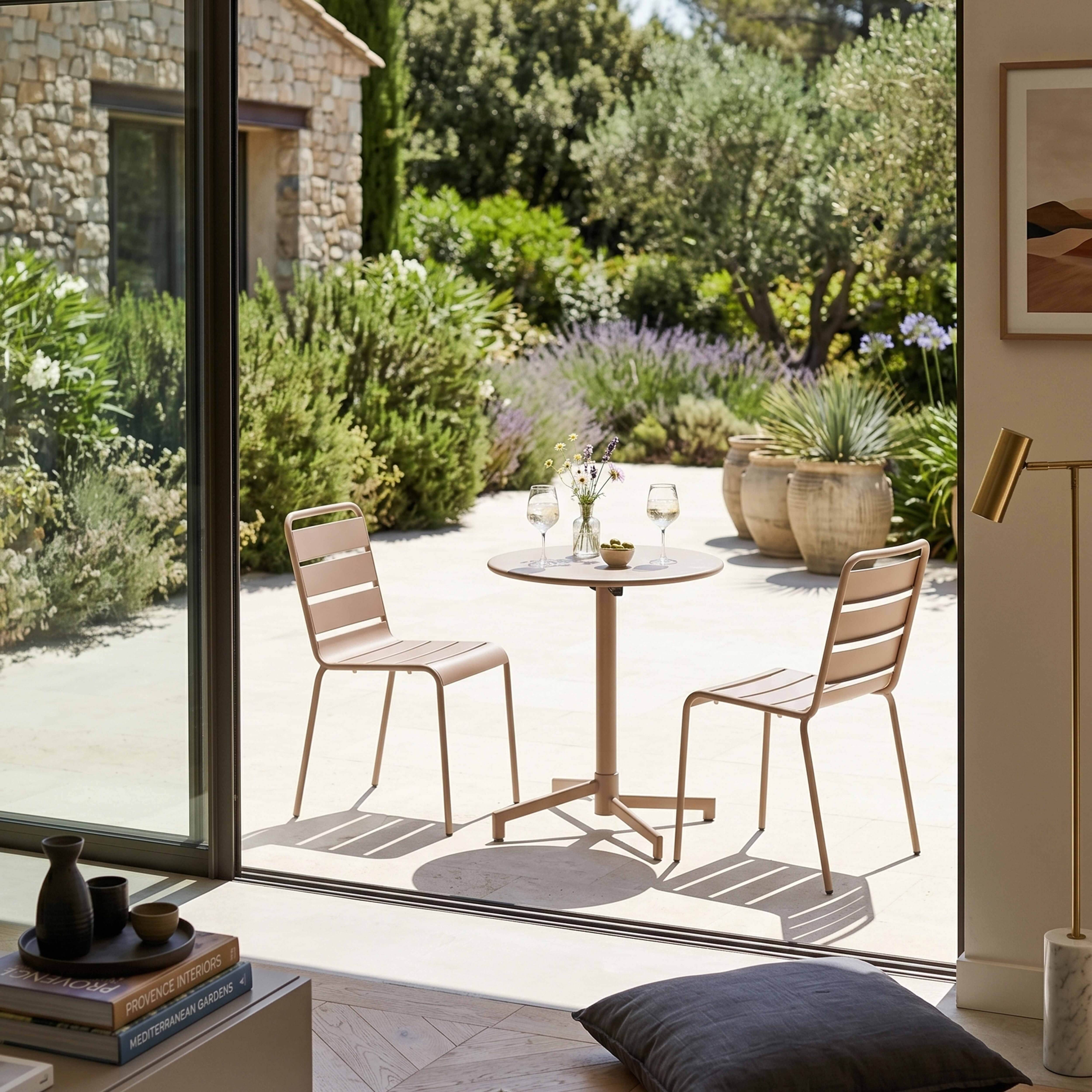 Oviala - Table de jardin ronde bistrot avec plateau rabattable 70 cm taupe Palavas - Oviala - Image 3