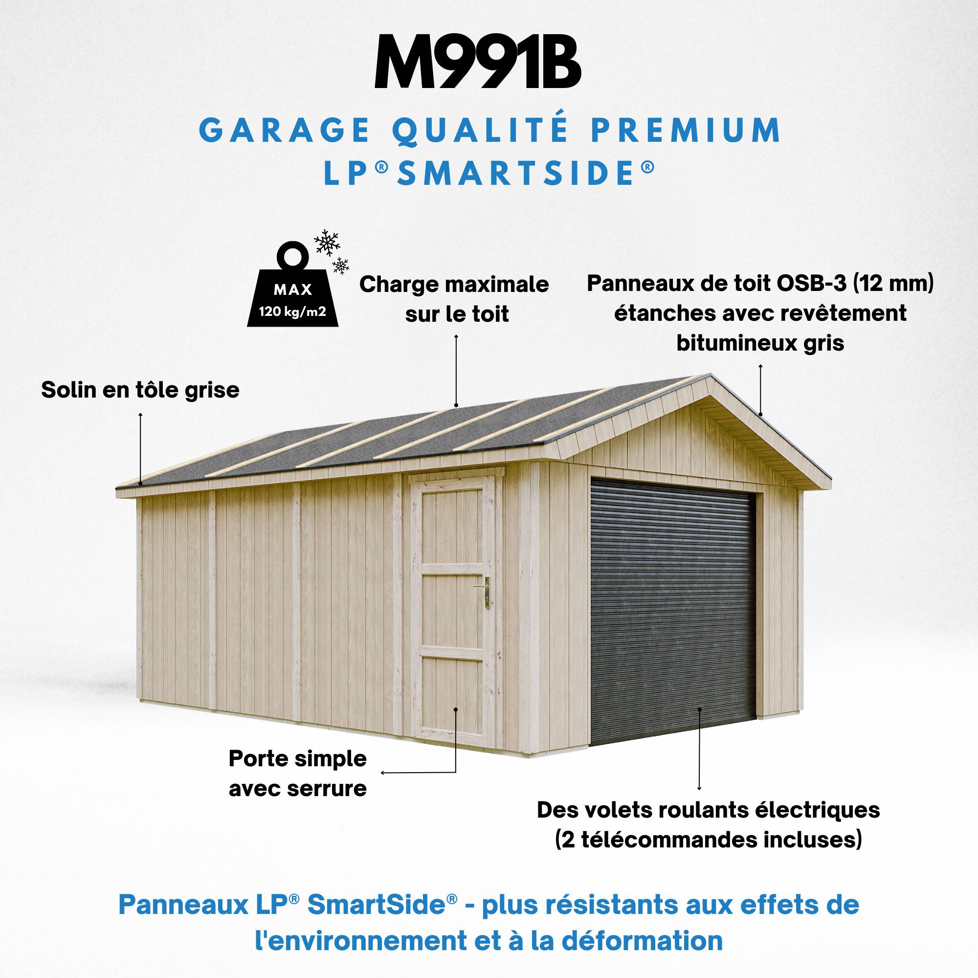 Timbela - Garage Qualité Premium 17 m² / L378xl530 cm- garage pour auto, moto, vélos, machines de jardinage - Abri de jardin - Timbela M991B - Image 9