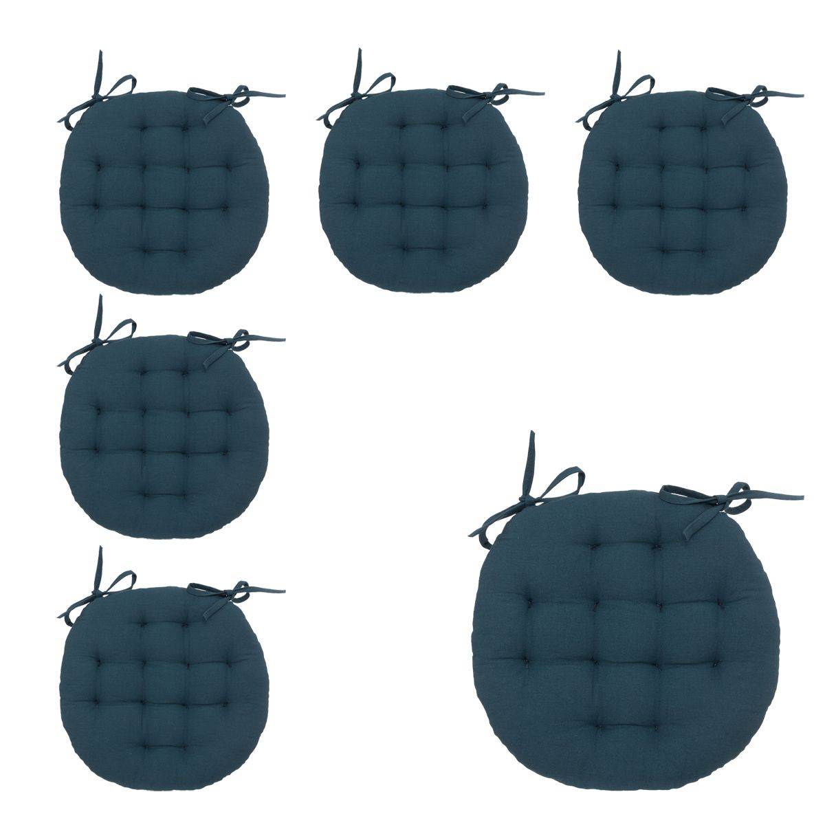 Lot de 6 Galettes de chaise en Coton Bleu egeen D 38 cm - Imagen 1