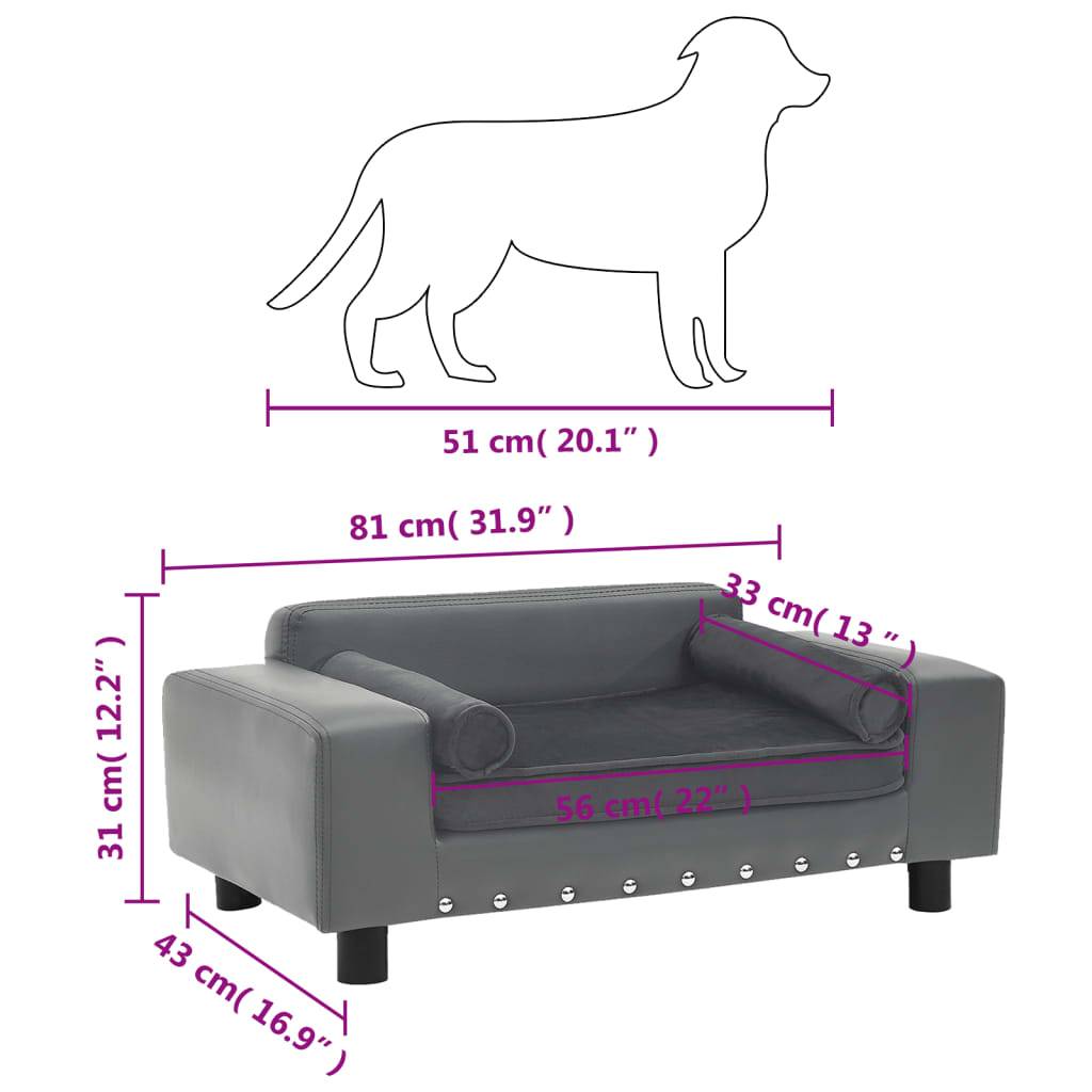 Vidaxl - Canapé pour chien Gris 81x43x31 cm Peluche et similicuir vidaXL 170953 - Imagen 2