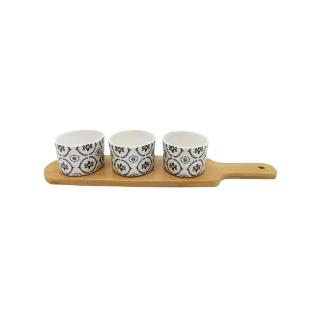 ~ Set apéritif tapas 3 verrines bambou céramique blanc et marron 33.5 x 10 cm Chemin de campagne - Imagen 1