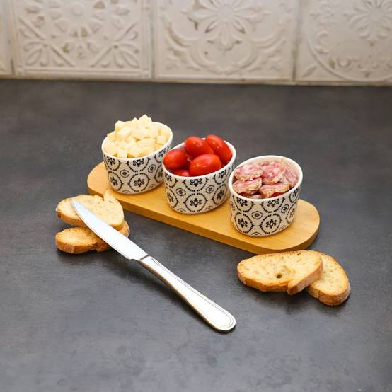 ~ Set apéritif tapas 3 verrines bambou céramique blanc et marron 33.5 x 10 cm Chemin de campagne - Imagen 3