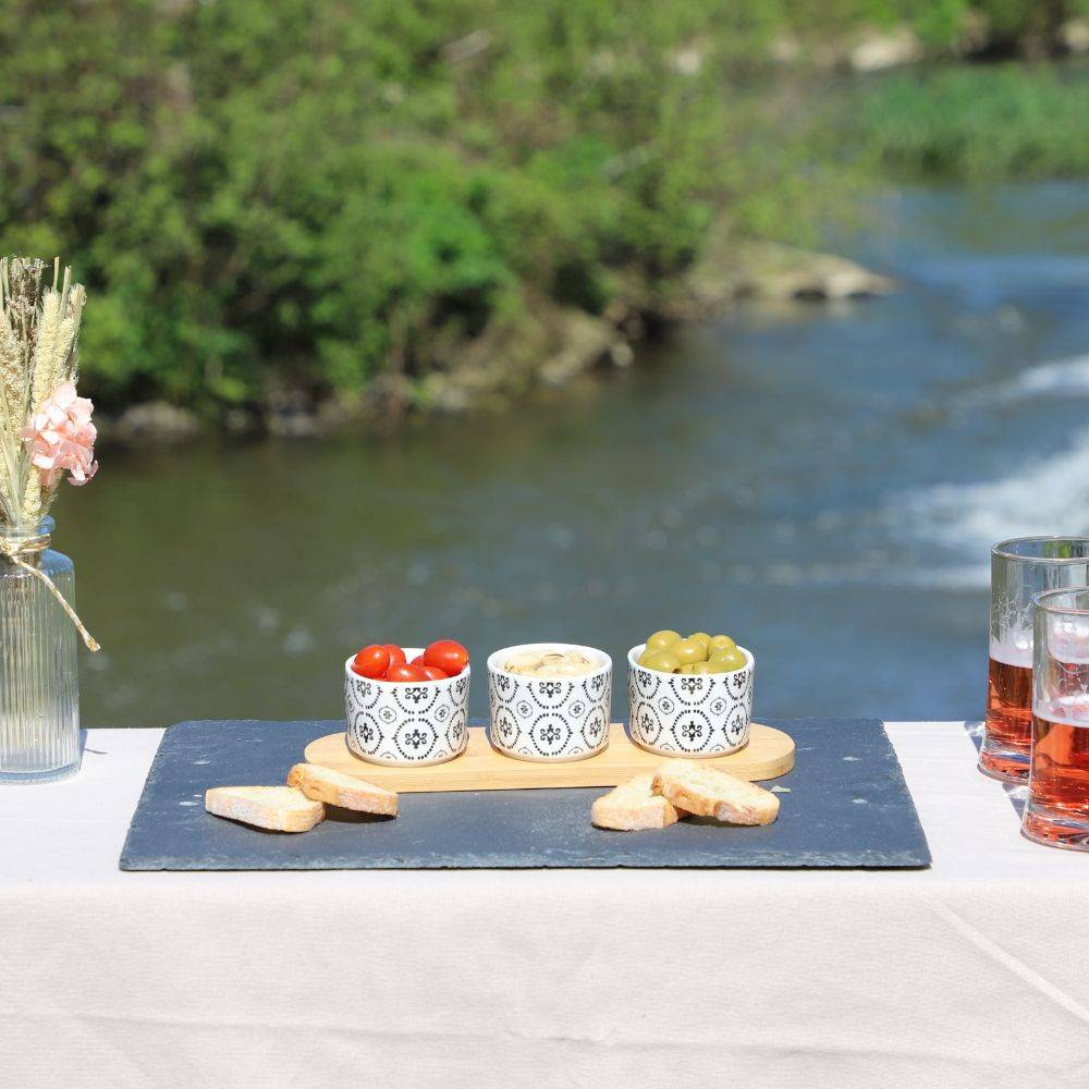 ~ Set apéritif tapas 3 verrines bambou céramique blanc et marron 33.5 x 10 cm Chemin de campagne - Imagen 2