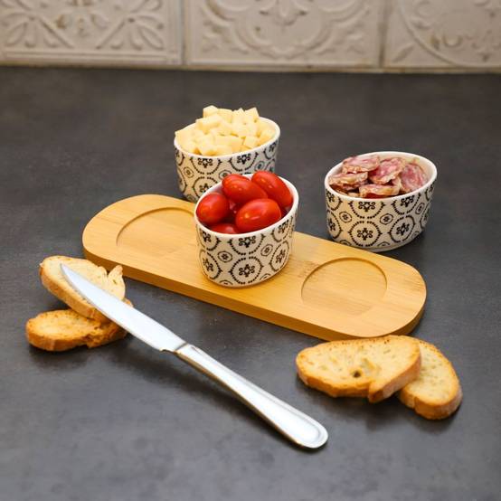 ~ Set apéritif tapas 3 verrines bambou céramique blanc et marron 33.5 x 10 cm Chemin de campagne - Imagen 4