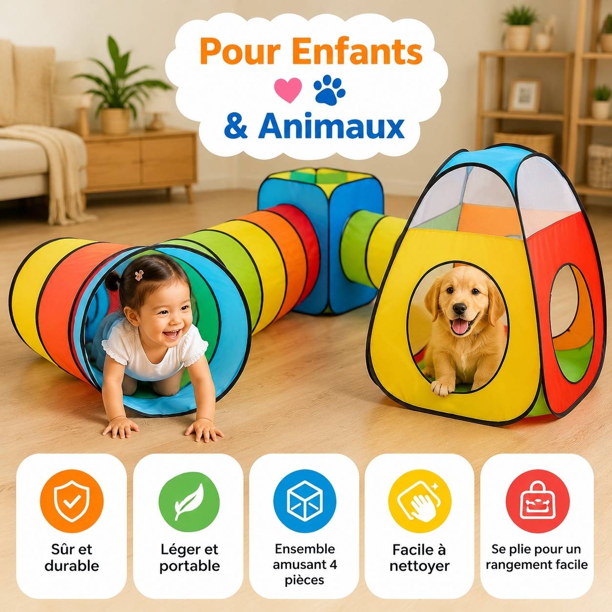 Tente de jeu pop up 4 en 1 avec tunnel bac à balles intérieur extérieur facile à ranger - Image 9