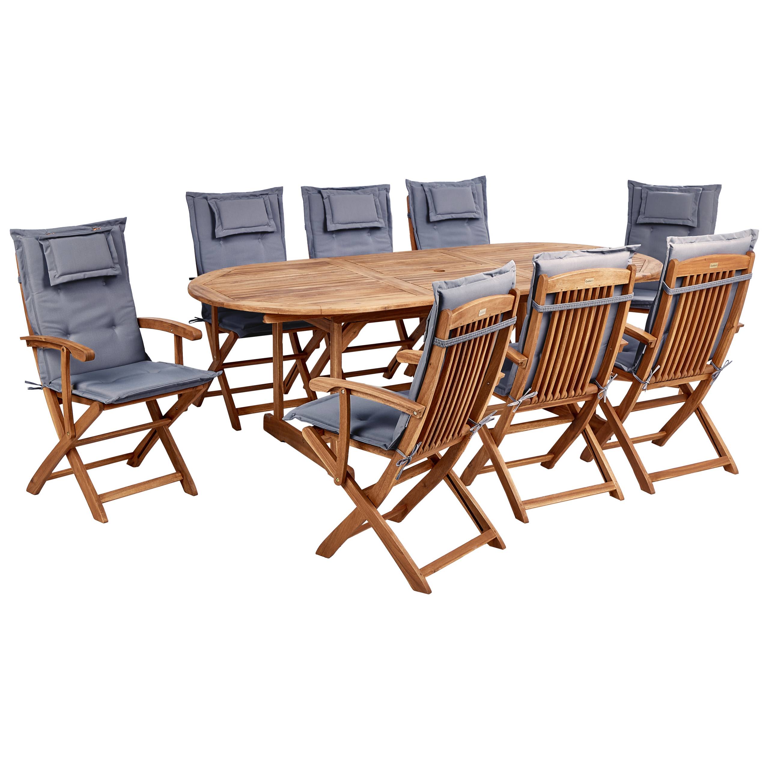 Beliani - Ensemble de Jardin avec Coussins Gris Graphite en Bois d'Acacia Table et Chaises et Parasol 8 Places Style Rustique - Imagen 4