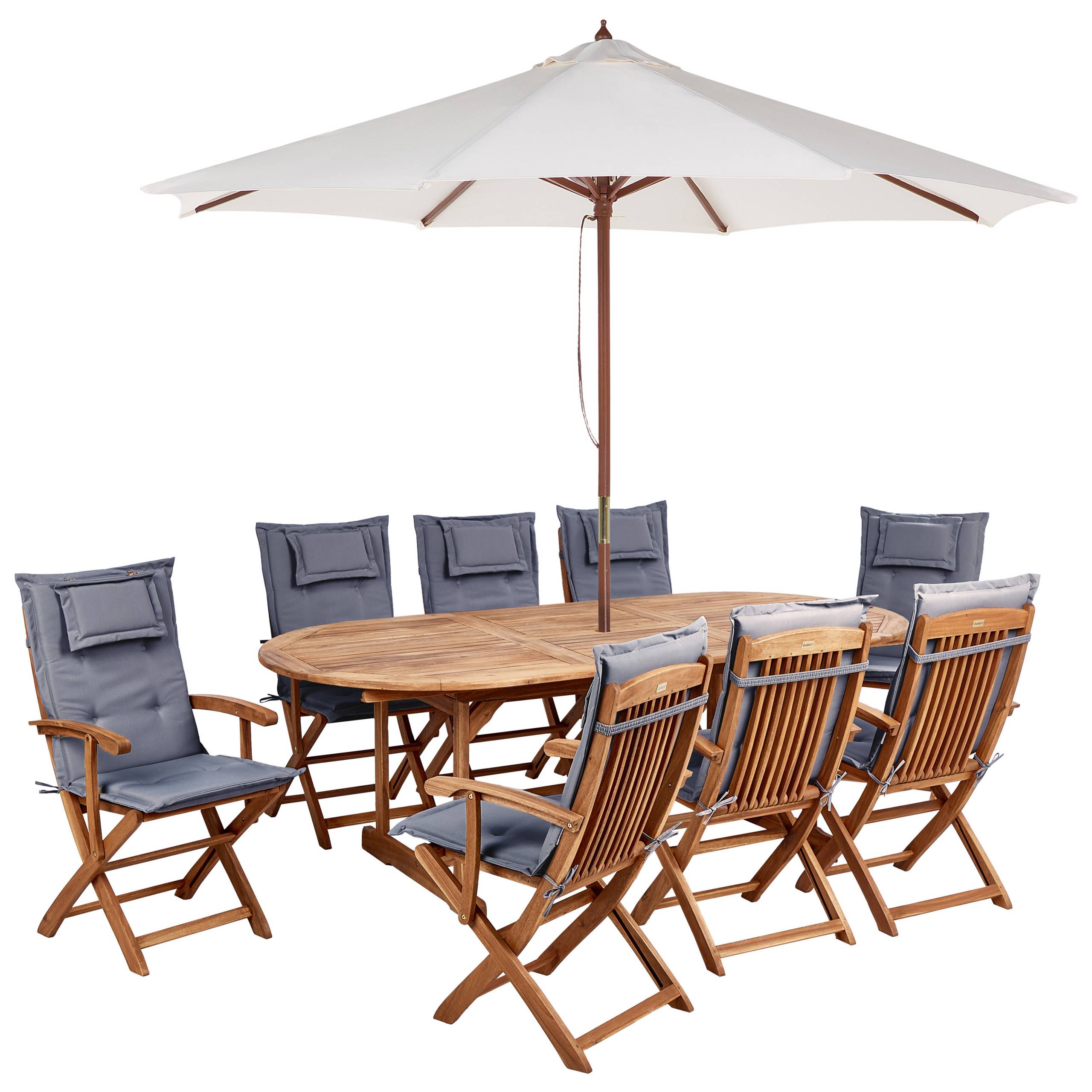 Beliani - Ensemble de Jardin avec Coussins Gris Graphite en Bois d'Acacia Table et Chaises et Parasol 8 Places Style Rustique - Imagen 1