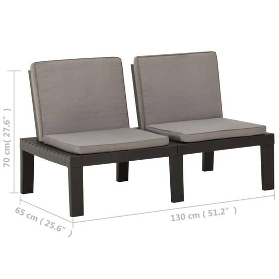 Banc de jardin meuble de patio d'extérieur terrasse de salon de jardin avec coussin plastique gris - Image 6
