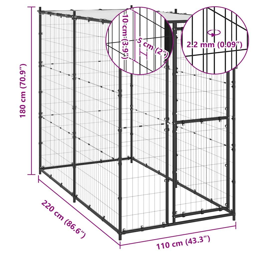Vidaxl - Chenil d'extérieur pour chiens Acier avec toit 110x220x180 cm vidaXL 150795 - Imagen 3