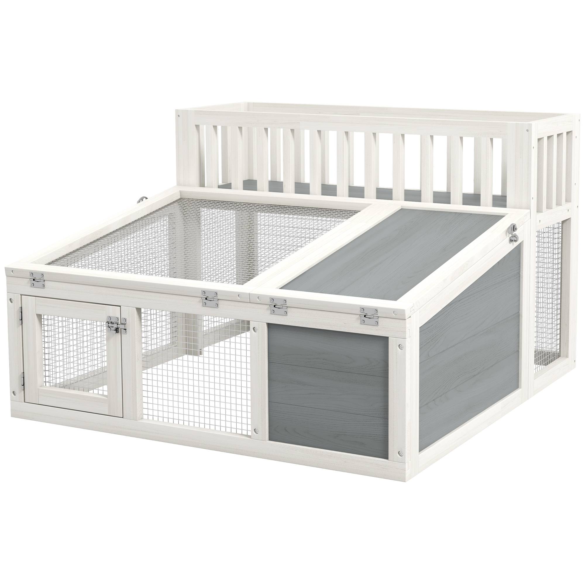 Clapier lapin extérieur bois sapin avec étagère plantes toit ouvrant 94x90x60cm gris - ComfortXL Outdoor Living