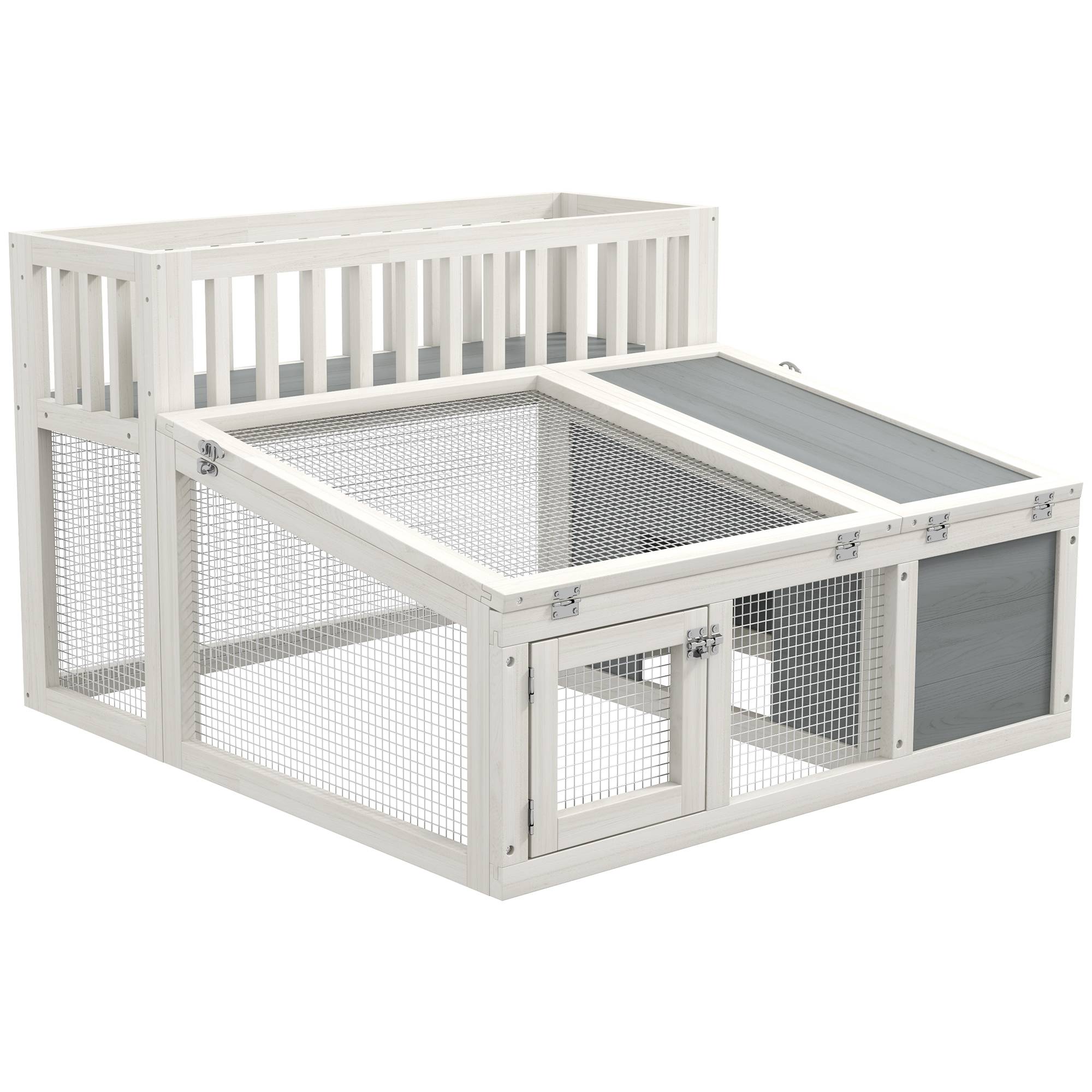 Clapier lapin extérieur bois sapin avec étagère plantes toit ouvrant 94x90x60cm gris - ComfortXL Outdoor Living - Image 2