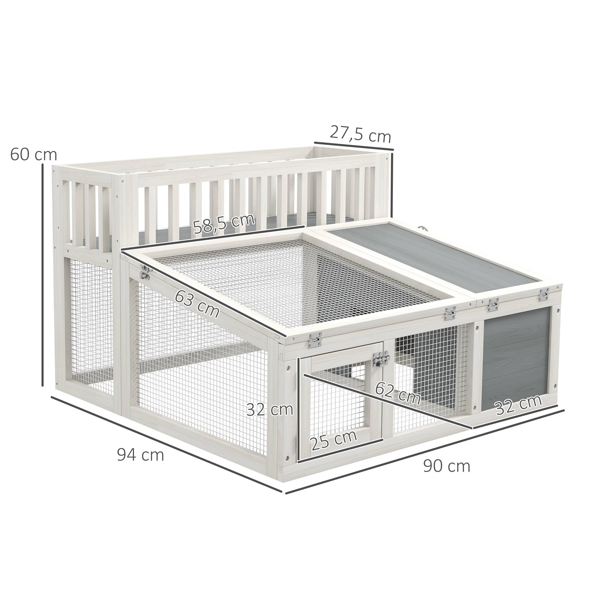 Clapier lapin extérieur bois sapin avec étagère plantes toit ouvrant 94x90x60cm gris - ComfortXL Outdoor Living - Image 5