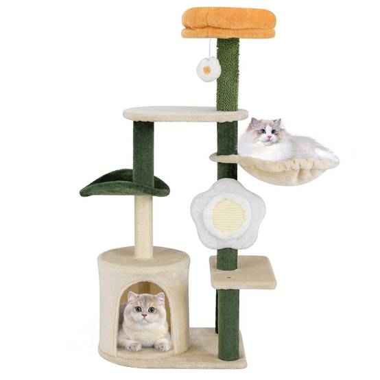 Arbre à Chat à Fleurs Mignon Tour Moderne pour Chat avec Perchoir Supérieur en Peluche Condo - Image 1