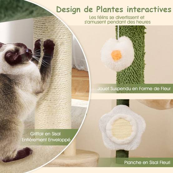 Arbre à Chat à Fleurs Mignon Tour Moderne pour Chat avec Perchoir Supérieur en Peluche Condo - Image 8