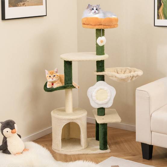 Arbre à Chat à Fleurs Mignon Tour Moderne pour Chat avec Perchoir Supérieur en Peluche Condo - Image 4