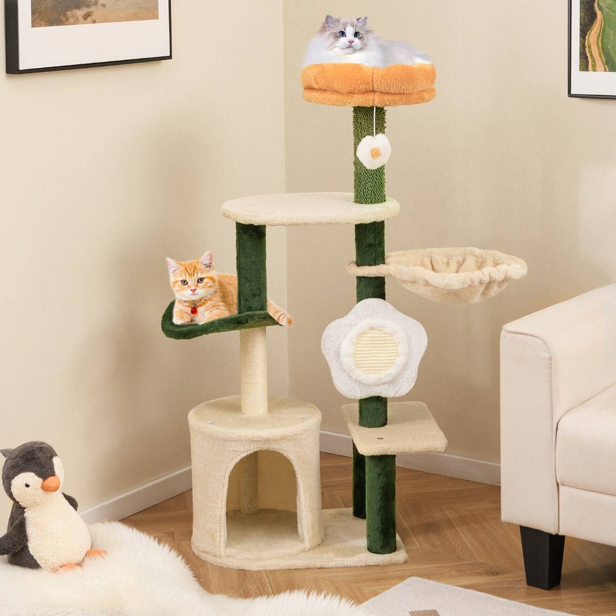 Arbre à Chat à Fleurs Mignon Tour Moderne pour Chat avec Perchoir Supérieur en Peluche Condo - Image 4