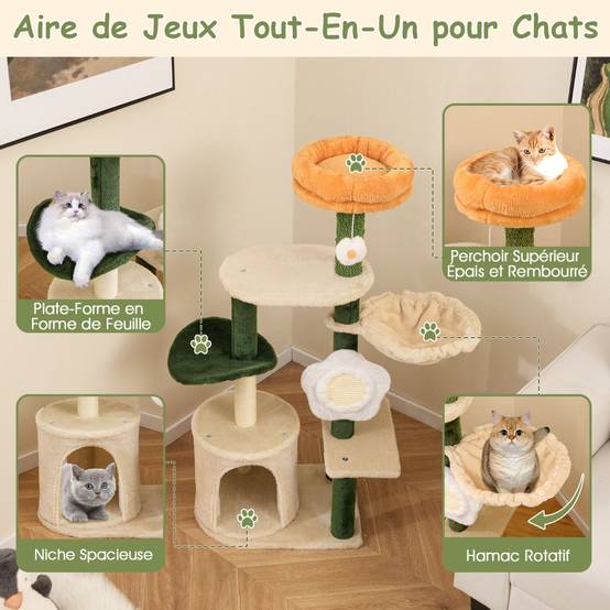 Arbre à Chat à Fleurs Mignon Tour Moderne pour Chat avec Perchoir Supérieur en Peluche Condo - Image 7