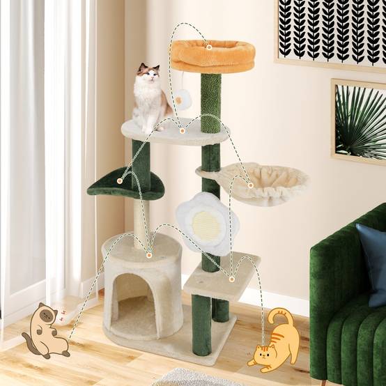 Arbre à Chat à Fleurs Mignon Tour Moderne pour Chat avec Perchoir Supérieur en Peluche Condo - Image 6