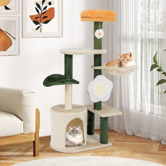 Arbre à Chat à Fleurs Mignon Tour Moderne pour Chat avec Perchoir Supérieur en Peluche Condo - Image 5