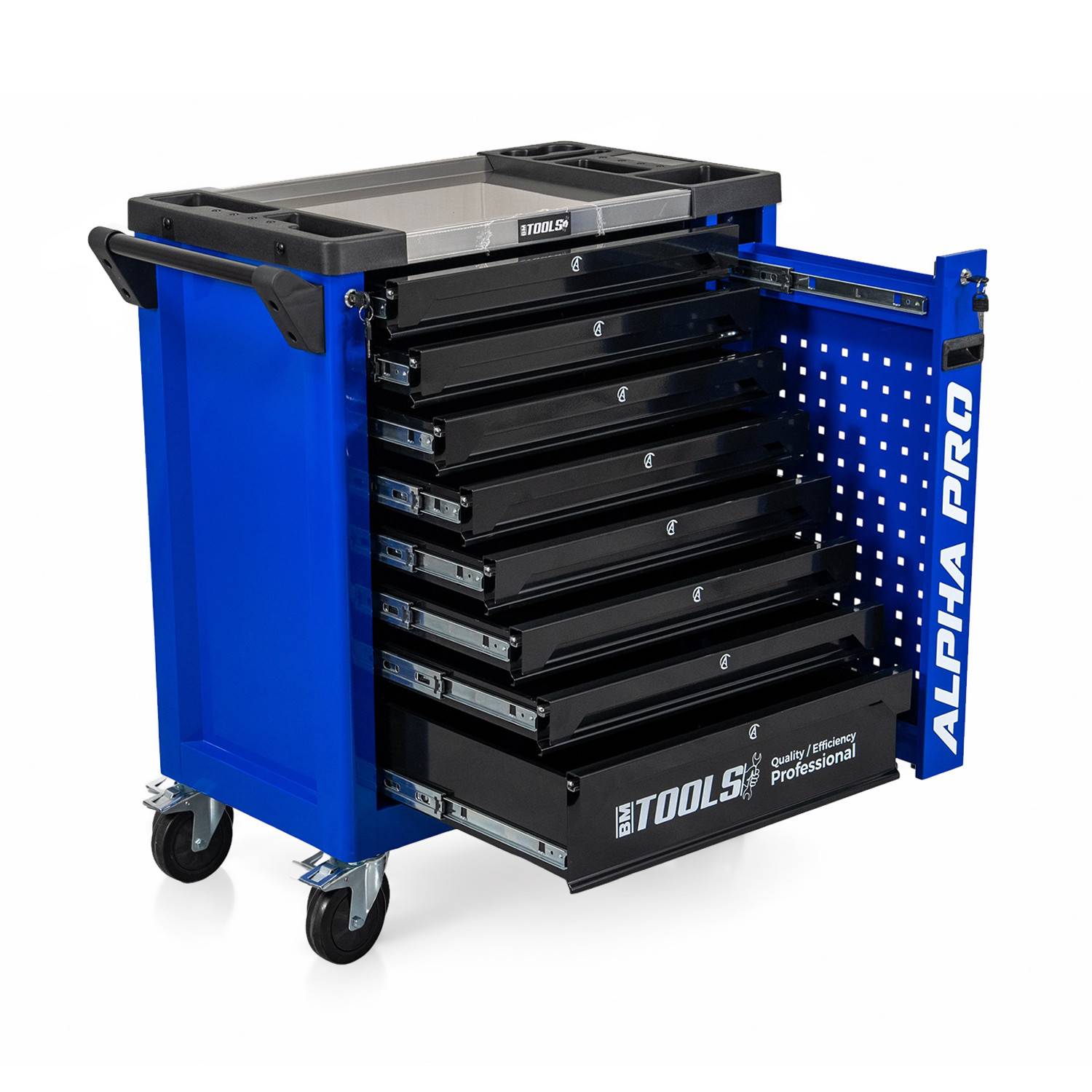 Servante d'Atelier Garage Automobile BM TOOLS ALPHA-PRO - 9 Tiroirs - 311 OUTILS, 4 roues, 2 freins, Chariot MECANICIEN - Bleu - Image 2