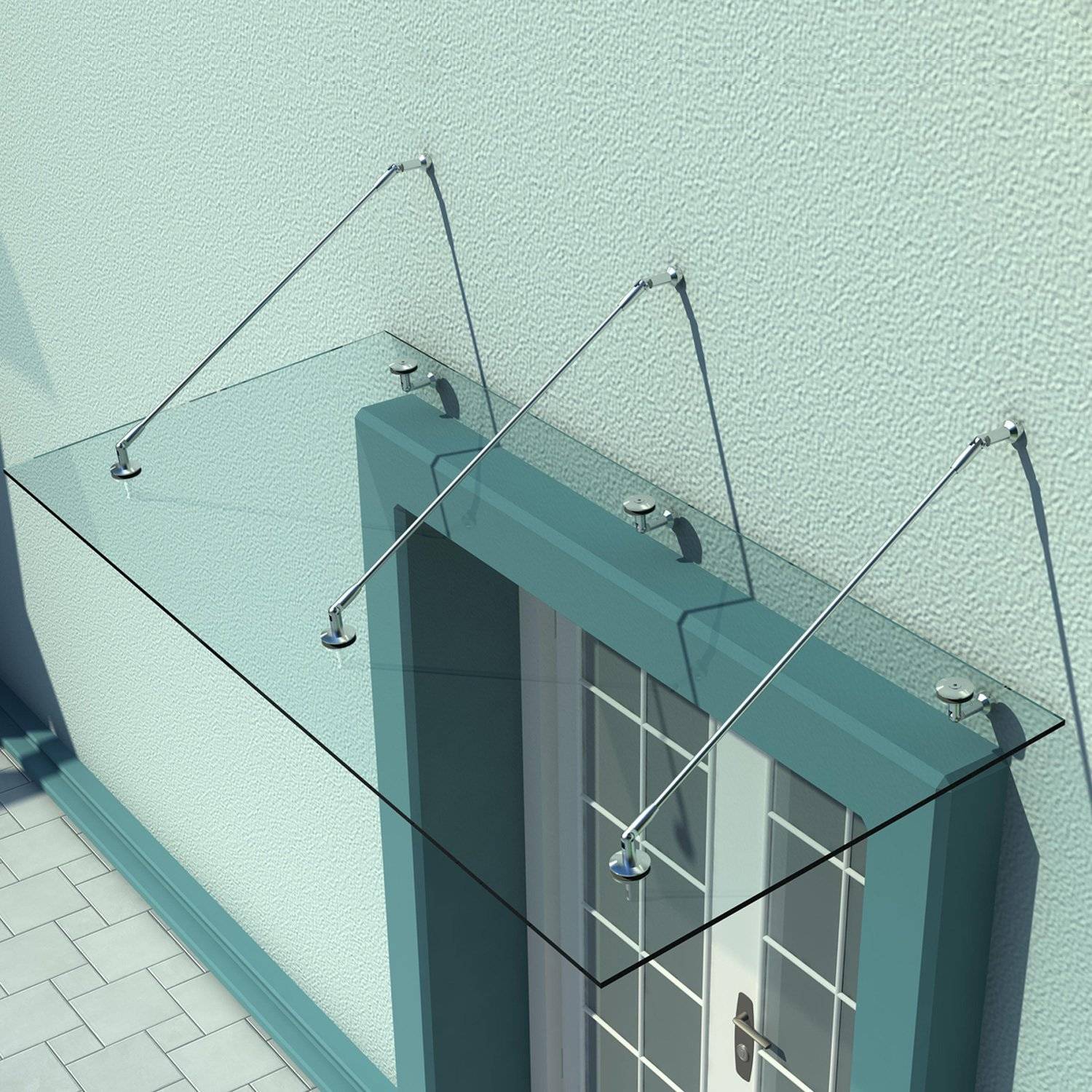 Sans Marque - Auvent en verre, marquise de porte, verre trempé (ESG), acier inoxydable, verre clair, 200 x 90 cm - Image 3