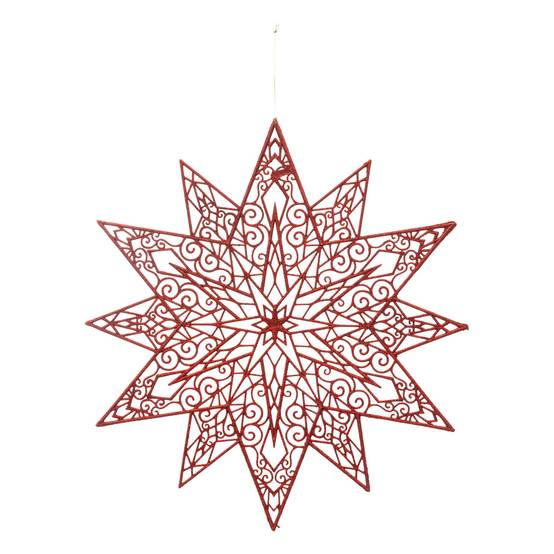 Déco de Noël Grande Etoile Rouge pailletée 48 cm