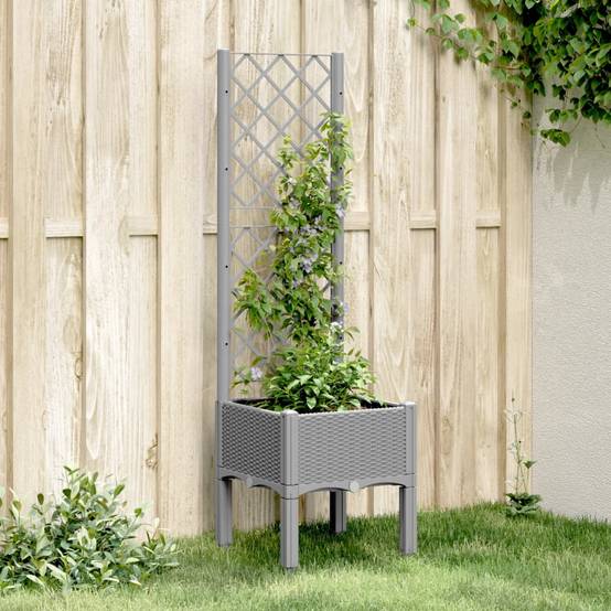 Jardinière avec Treillis PP Gris Clair 40 x 40 x 142 cm - PANGIVO - Image 1