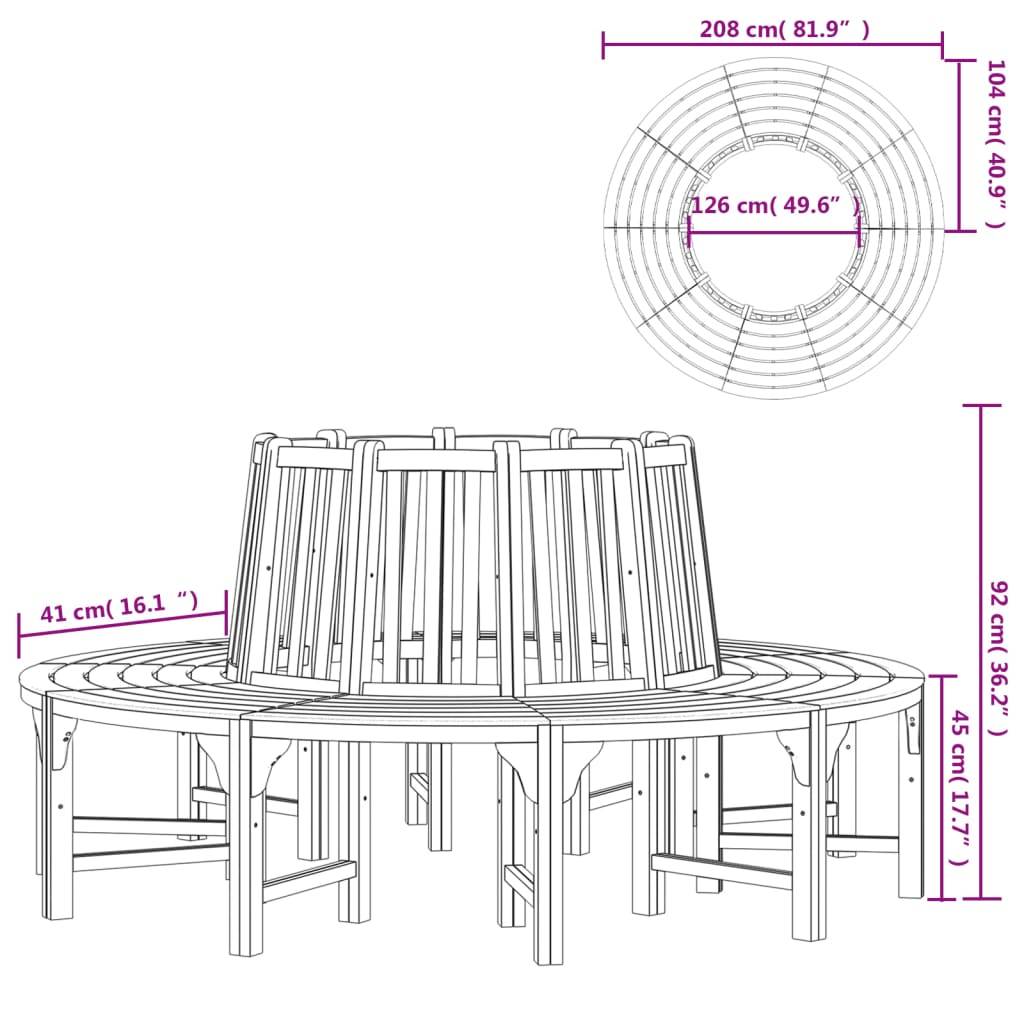 Helloshop26 - Banc de jardin meuble de patio d'extérieur terrasse de tour d'arbre rond diamètre 208 cm bois massif eucalyptus - Imagen 5