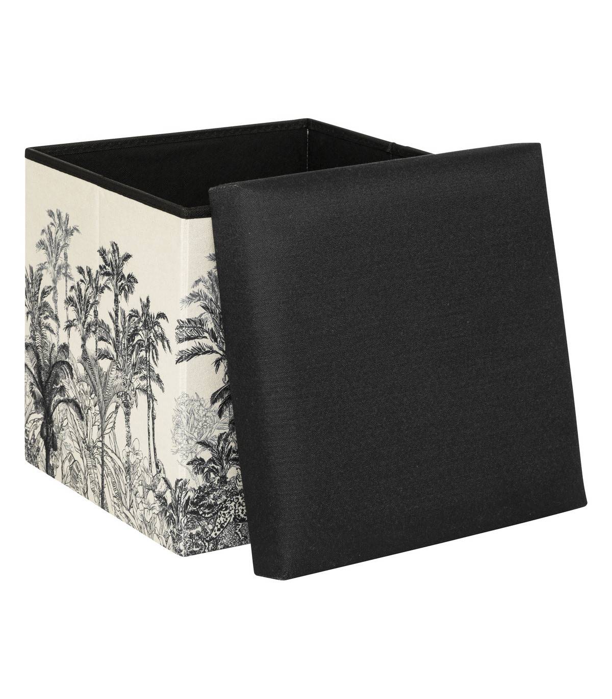 Atmosphera - Pouf et Coffre de rangement en bois et tissu imprimé Noir & Blanc 38 x 38 cm - Imagen 2